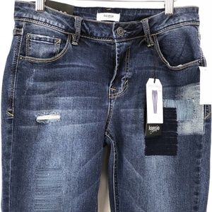 Kensie Jeans Distressed Patchwork Straight Leg